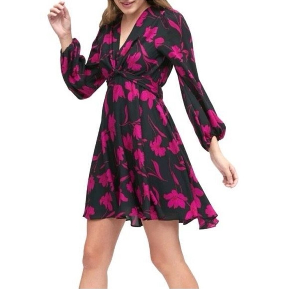 Banana Republic Black & Fuchsia Fit and Flare Dress